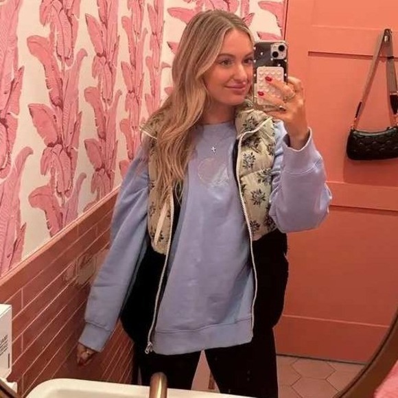 Sandy Liang Dove Faux Shearling Vest Floral Sherpa Fleece Black Beige Sz S - Picture 5 of 13